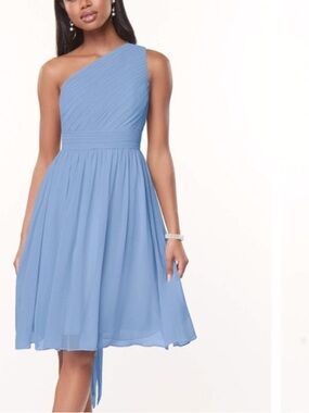 AZAZIE KATRINA Steel Blue A-Line One Shoulder Chiffon Dress size 16